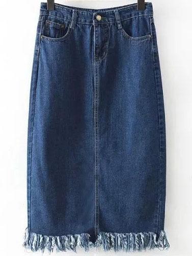 Romwe Frayed Back Vent Pencil Skirt