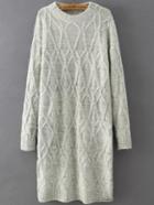 Romwe Women Long Sleeve Cable Knit Grey Sweater Dress