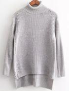 Romwe Turtleneck Dip Hem Grey Sweater