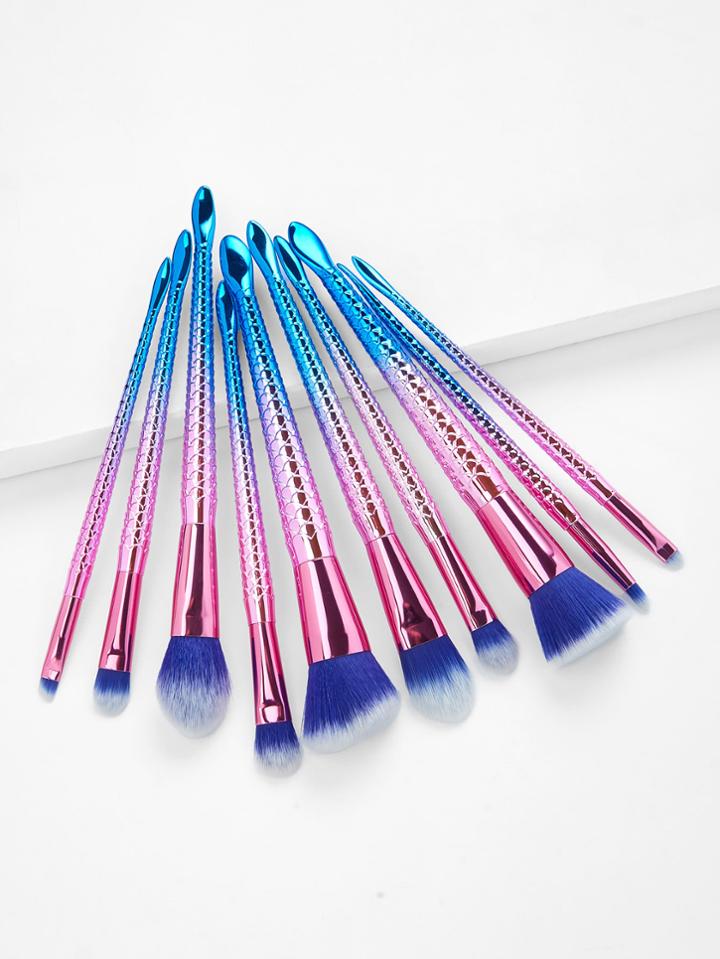 Romwe Soft Bristle Mermaid Handle Makeup Brush 10pcs