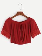 Romwe Burgundy Lace Trimmed Off The Shoulder Top