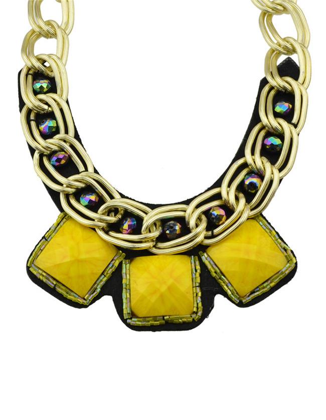 Romwe Yellow Wide Chain Collar Necklace