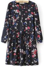 Romwe Black Long Sleeve Floral Swallow Print Dress