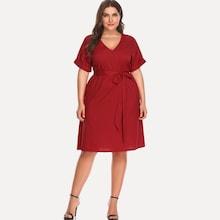 Romwe Plus Self Tie Waist Cuffed Dress