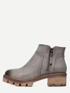 Romwe Grey Faux Leather Round Toe Zipper Ankle Boots