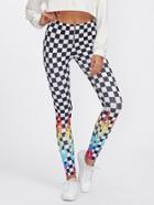 Romwe Graphic Print Checked Skinny Leggings