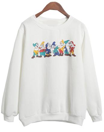 Romwe Seven Dwarfs Print Loose White Sweatshirt