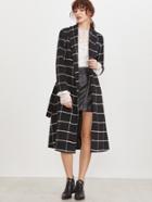 Romwe Black Grid Shawl Collar Longline Wrap Coat