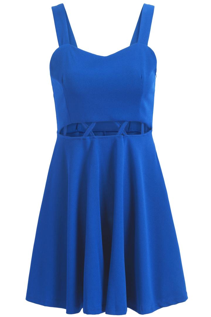 Romwe Spaghetti Strap With Zipper Hollow Blue Dress