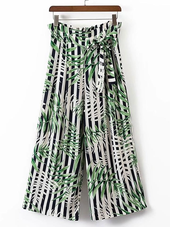 Romwe High Waist Contrast Striped Wide Leg Pants