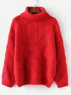 Romwe Textured Pointelle Turtleneck Sweater
