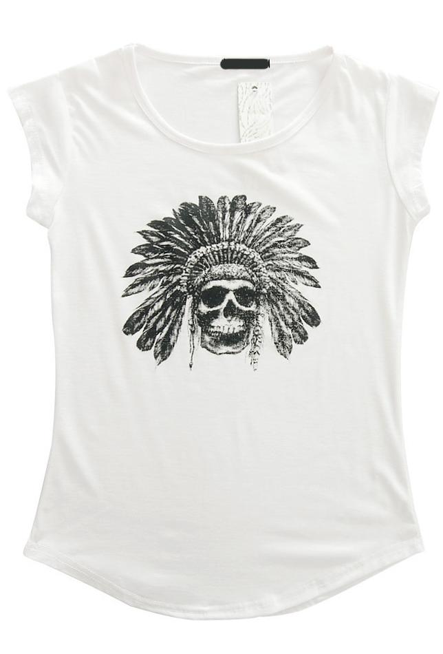 Romwe Skull Print White T-shirt