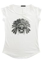 Romwe Skull Print White T-shirt