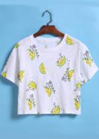 Romwe White Short Sleeve Yellow Watermelon Print Crop T-shirt