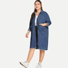 Romwe Plus Raw Trim Roll Up Sleeve Denim Jacket