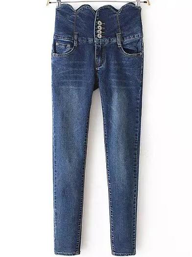 Romwe High Waist Single Breasted Denim Slim Pant