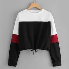Romwe Color-block Drawstring Hem Sweatshirt