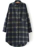Romwe Plaid Pocket Loose Green And Navy Blouse