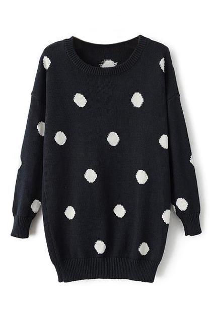 Romwe Dot Knitted Navy Blue Jumper