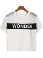 Romwe White Short Sleeve Sheer Mesh Wonder Print T-shirt