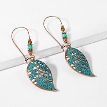 Romwe Leaf Beaded Hoop Earrings