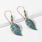 Romwe Leaf Beaded Hoop Earrings