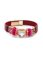 Romwe Rhinestone And Beads Embellished Bracelet