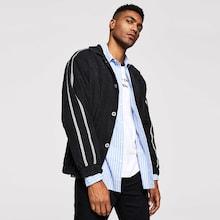 Romwe Men Contrast Letter Tape Corduroy Jacket