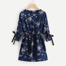 Romwe Floral Print Knot Detail Dress