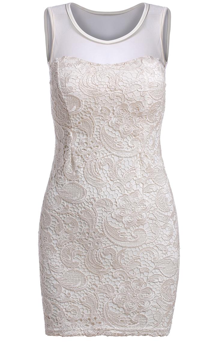 Romwe Round Neck Sleeveless Lace Bodycon Dress