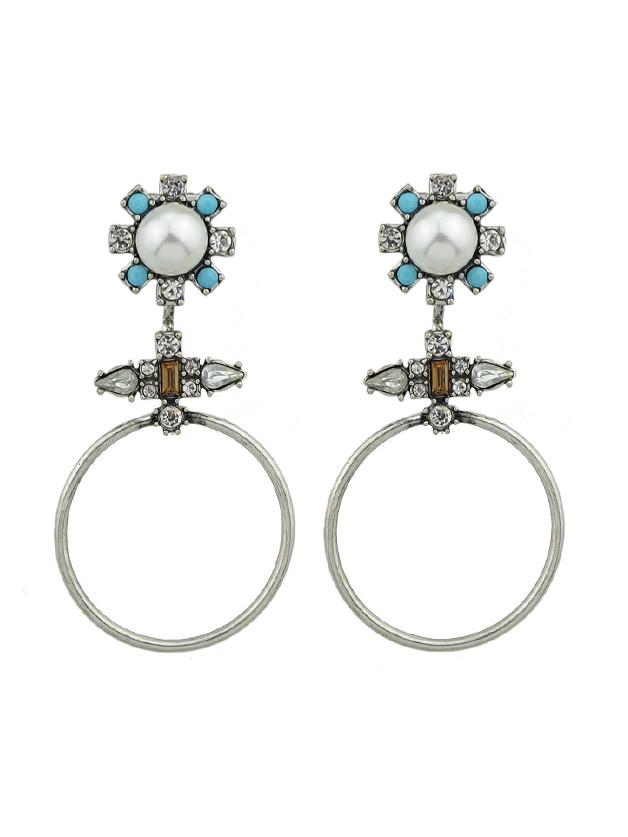 Romwe Vintage Pearl Flower Earrings