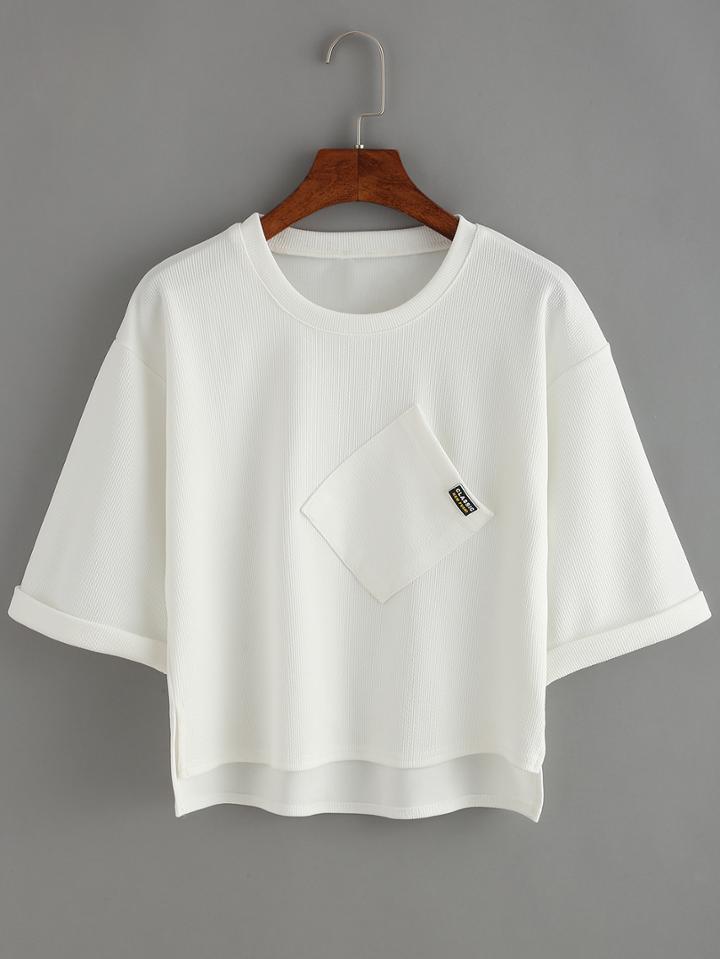 Romwe Rolled Hem High Low T-shirt