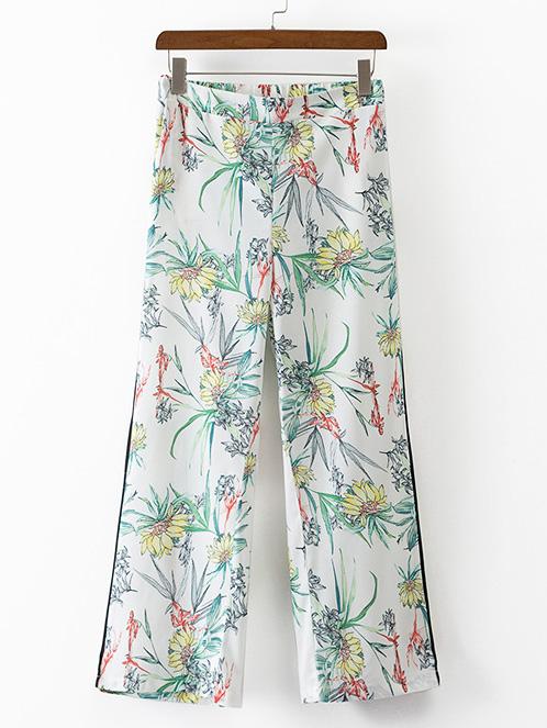 Romwe Multicolor Floral Elastic Waist Pocket Shift Pants