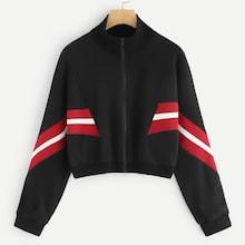 Romwe Raglan Sleeve Stripe Crop Jacket