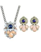 Romwe Multicolors Imitation Gemstone Necklace Earrings Set