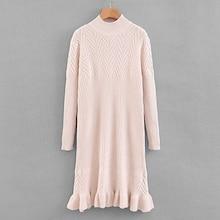 Romwe Ruffle Hem Solid Sweater Dress
