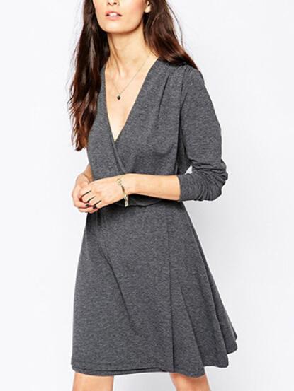 Romwe Deep V Neck Long Sleeve Dress