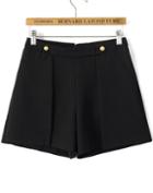 Romwe Black Buttons Pleated Shorts