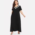 Romwe Plus Striped V Neckline Dress