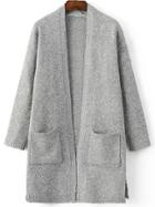 Romwe Light Grey Marled Knit Split Side Longline Sweater Coat With Pocket