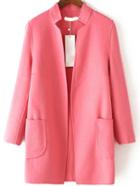 Romwe Stand Collar Pockets Cashmere Red Coat