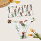 Romwe Pineapple Print Smocked Frill Trim Bandeau Bikini Set