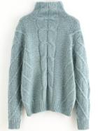 Romwe Green High Neck Cabel Knit Sweater