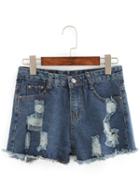 Romwe Distressed Raw Hem Denim Shorts