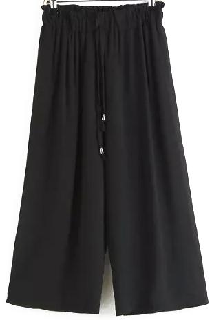 Romwe Drawstring Wide Leg Black Pant