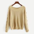 Romwe Raglan Sleeve Lace Up Jumper