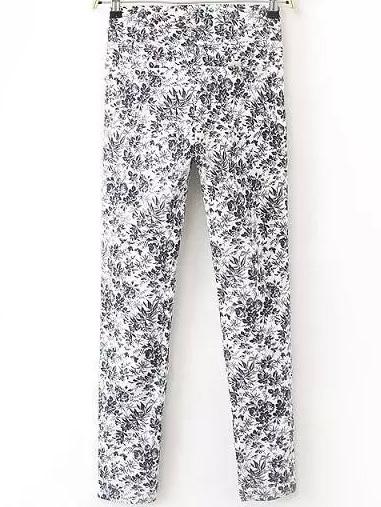 Romwe Flower Print Slim Pant