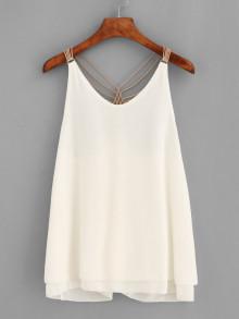 Romwe Beaded Racerback Chiffon Top
