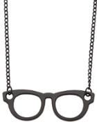 Romwe Black Glasses Pendant Necklace
