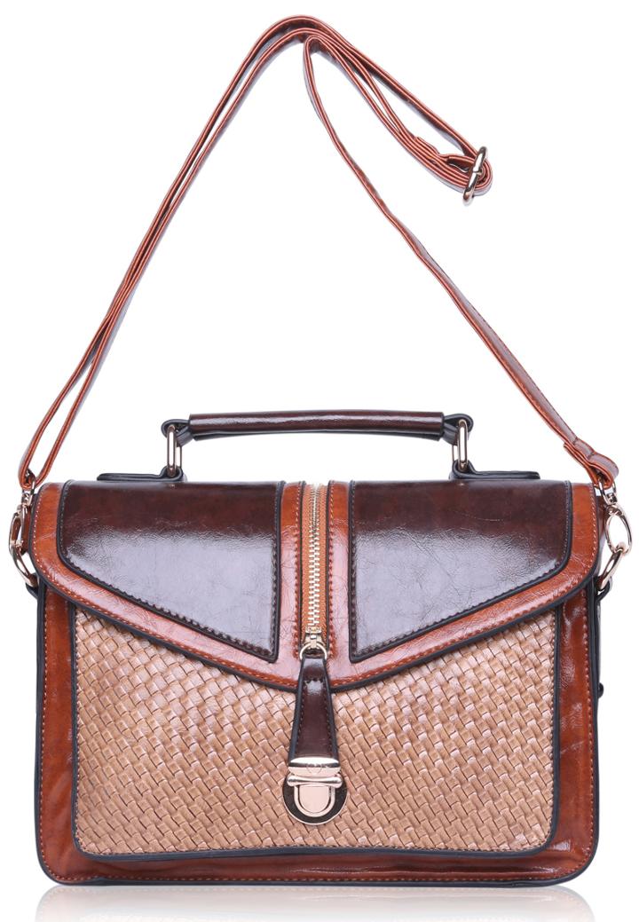 Romwe Coffee Weave Pu Bag